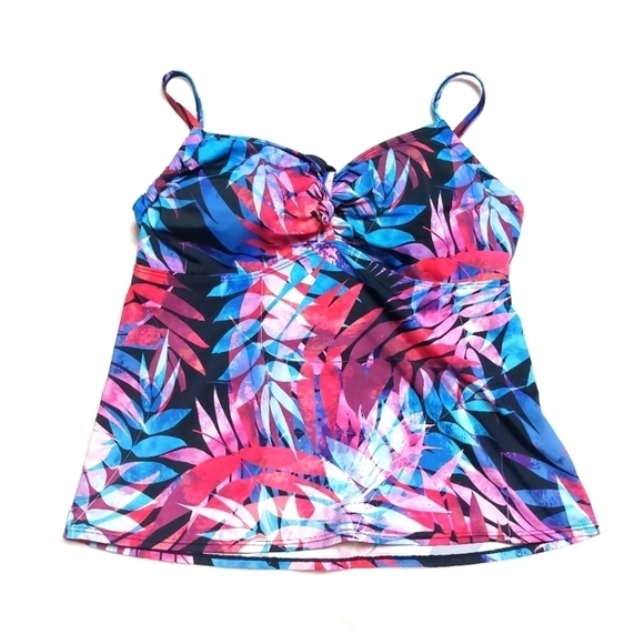 SWIMSUITS FOR ALL WOMEN'S MULTICOLORED LEAF PRINT TANKINI TOP SIZE 16 C/D - Picture 1 of 7